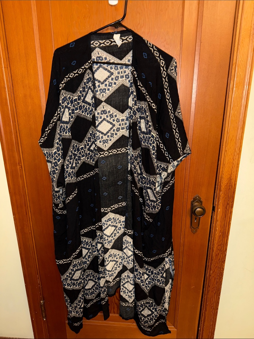 tokyo Darling Black and Navy Geometric Open-Front Kimono